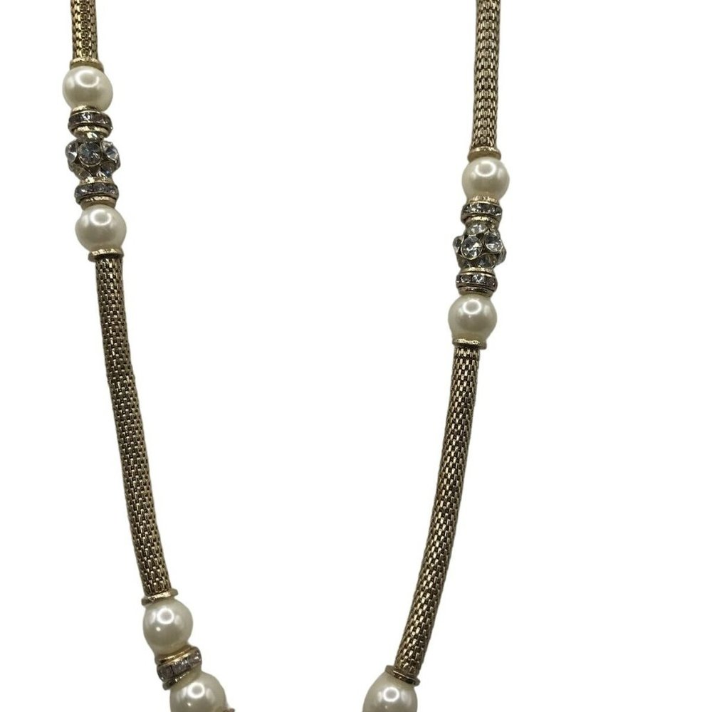 Nordstrom VCLM Mesh Tube Pearls Rhinestone cluster‎ ball Necklace, 36-38"